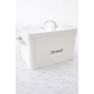 Vintage White Metal Bread Box Farmhouse Kitchen Storage Tin 12x8x8